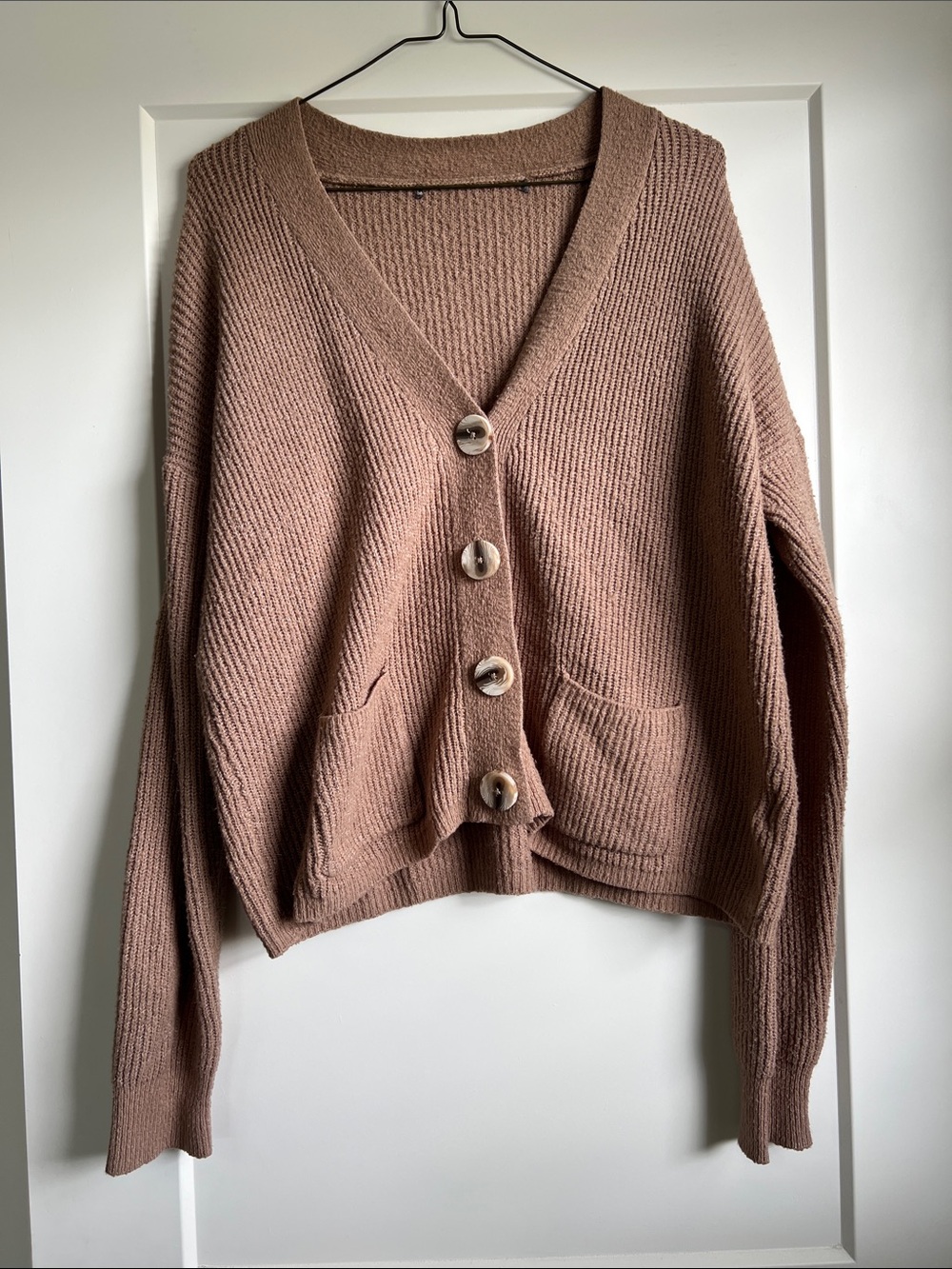 Cozy Button-Front Women's Cardigan Sweater - Taupe